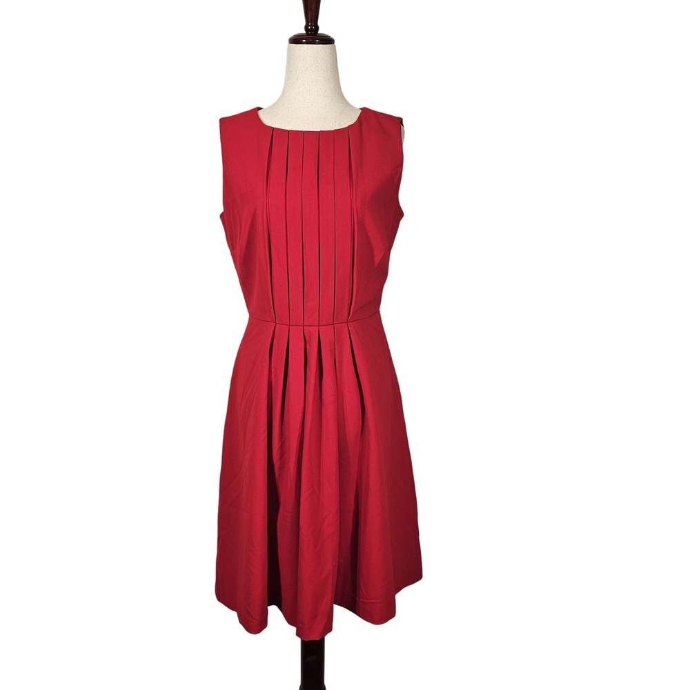 Calvin Klein Dress Womens 4 Red Pleated Sleeveless Fit Flare Lined Party Holiday